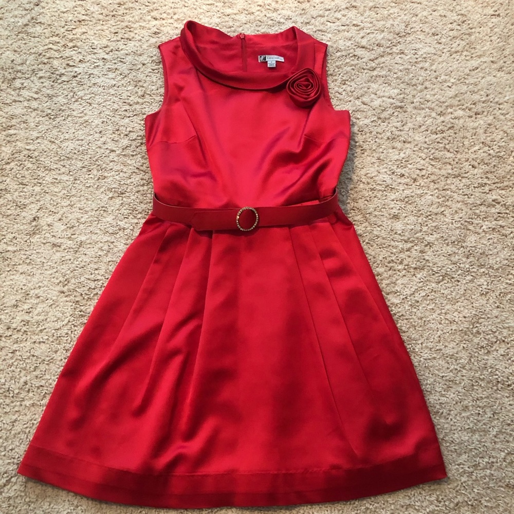 Red Satin Dress w/Gold Rhinestone Belt